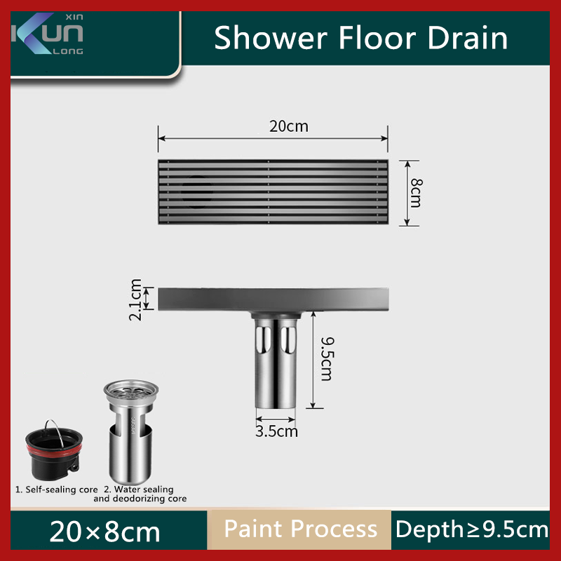 Xinkunlong K8222A Series Floor Drain Metal Grey Deodorant Floor Drain Bathroom Rectangular Floor Drain with Middle Drainage Way ราคา 650 บาท*ส่งฟรี