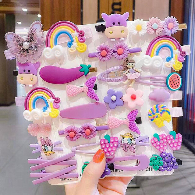 14 Cái/bộ Trẻ Em Cô Gái Kẹp Tóc Bộ, Dễ Thương Trái Cây Cầu Vồng Hoa Trẻ Em Mũ, Nón, Phụ Kiện Tóc Bé Gái Cho Bé Gái Kẹp Tóc
