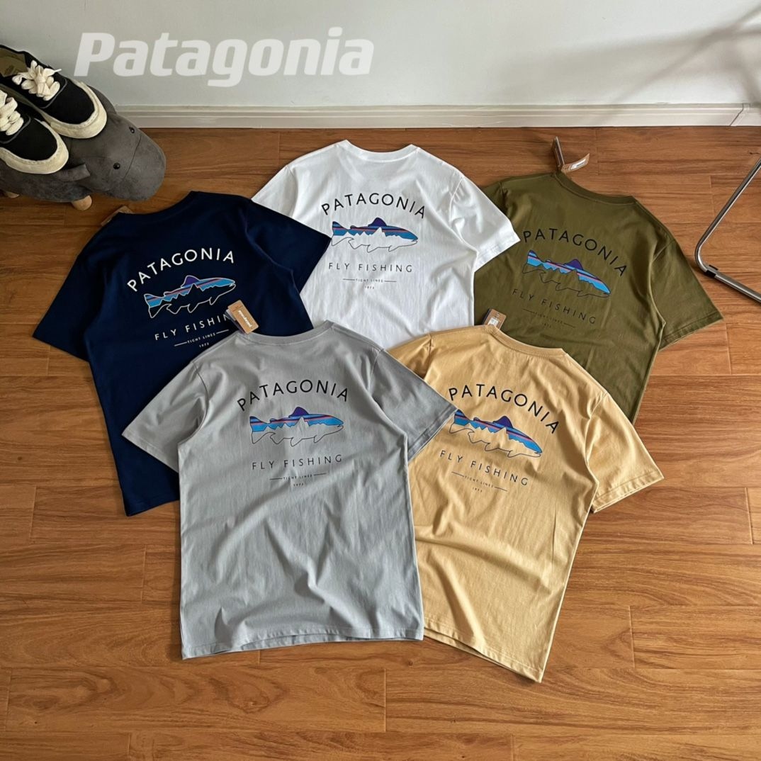 ✶✐ PATAGONIA Classic flying fish men and women lovers with 38529 new printed t-shirts with short sleeves