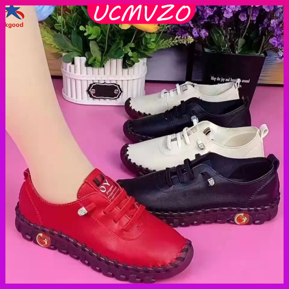 UCMVZO Microfiber Leather Shoe with Non-Slip Rubber Sole Soft Casual Flat Sneakers Flat Heel Lace-Up Ladies Foot Wear for Daily Casual Size 35-41 ราคา 509 บาท*ส่งฟรี