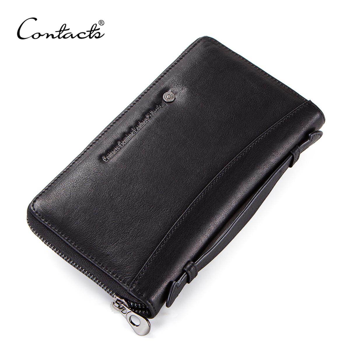 Ví Da Bò Thương Hiệu CONTACT'S Cho Nam, Ví Dài Cầm Tay Có Khóa Kéo, Ví Đựng Hộ Chiếu, Điện Thoại, Đựng Thẻ