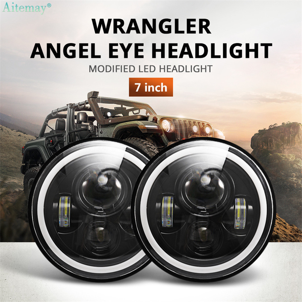 Aitemay đèn pha led 7 inch đèn pha led mắt thiên thần hào quang drl 50w đèn pha 4x4 tín hiệu rẽ cao thấp 12v 24v