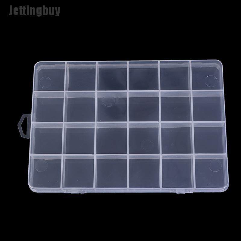 Jettingbuy 24 Compartments Plastic Box Case Jewelry Bead Storage Container