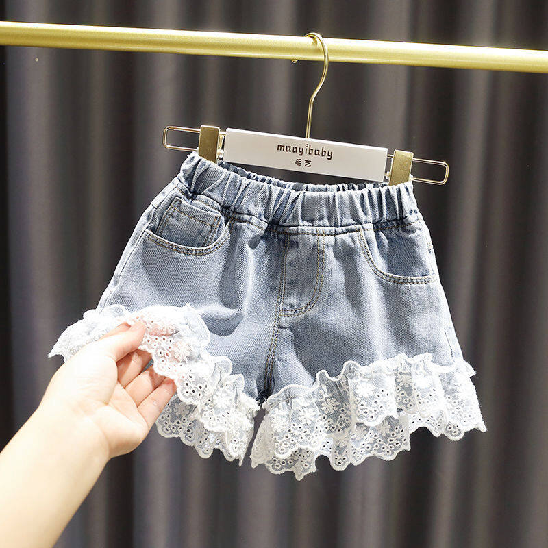 Quần Soóc Ren Hoa Quần Jean Cho Trẻ Em Quần Ngắn Bé Gái, Quần Mùa Hè Phong Cách Hàn Quốc, 1-15yrs