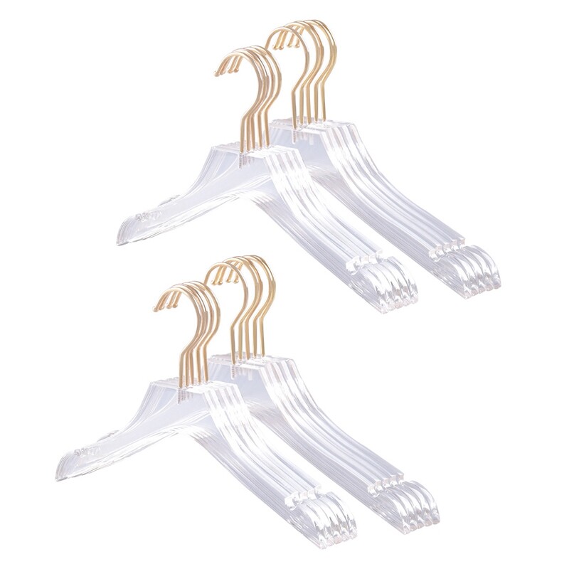 10 Pcs Clear Acrylic Clothes Hanger with Gold Hook, Transparent Shirts Dress Hanger with Notches for Lady Kids S