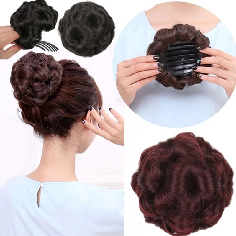 Búi tóc hoa tổng hợp búi tóc xoăn trang điểm nối tóc cô dâu phụ kiện cài tóc