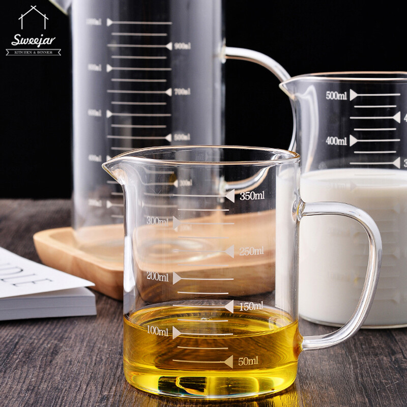 Sweejar Borosilicate Glass có tay cầm với cốc Đo tỷ lệ để nướng sữa nấu ăn nước ép cốc đồ uống chống cháy nổ