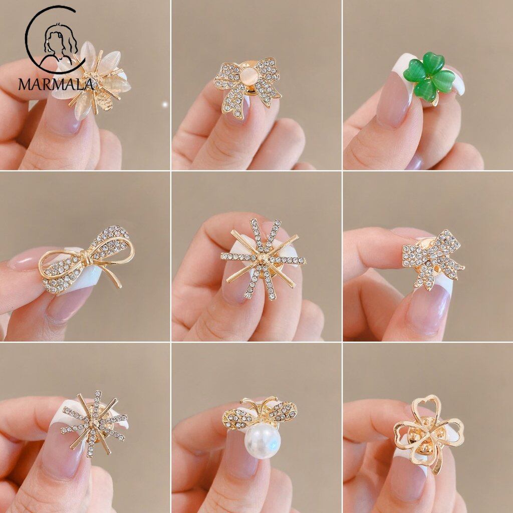 Marmala đồ trang sức thời trang Hàn Quốc Ghim Cài áo hình bướm ngọc trai vàng trâm cài trâm Rhinestone Trâm gài đầu nữ