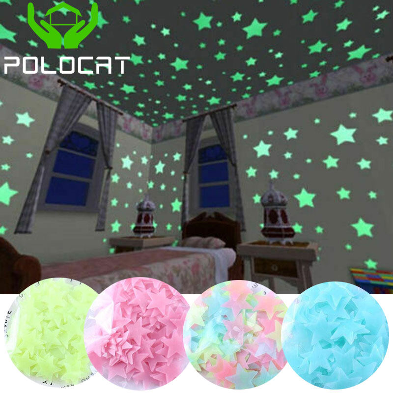Polocat 50 Miếng Dán Hình Ngôi Sao Treo Tường/Trần Tự Làm, Huỳnh Quang, Phát Sáng Trong Bóng Tối