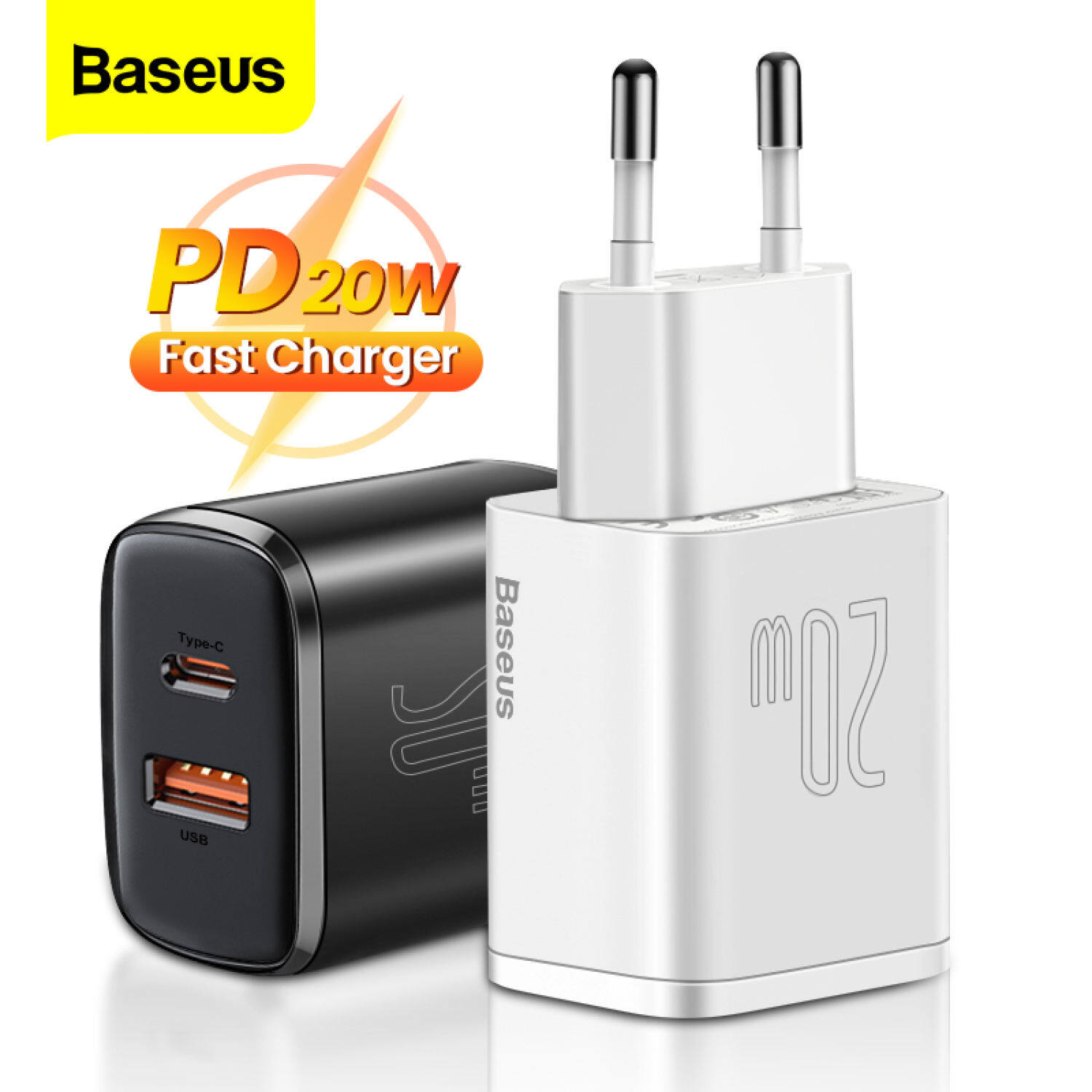 Baseus bộ sạc usb 20w cổng usb kép loại c bộ sạc tường di động hỗ trợ sạc nhanh loại c pd, cho iphone13 12 pro max airpods ipad huawei xiaomi samsung