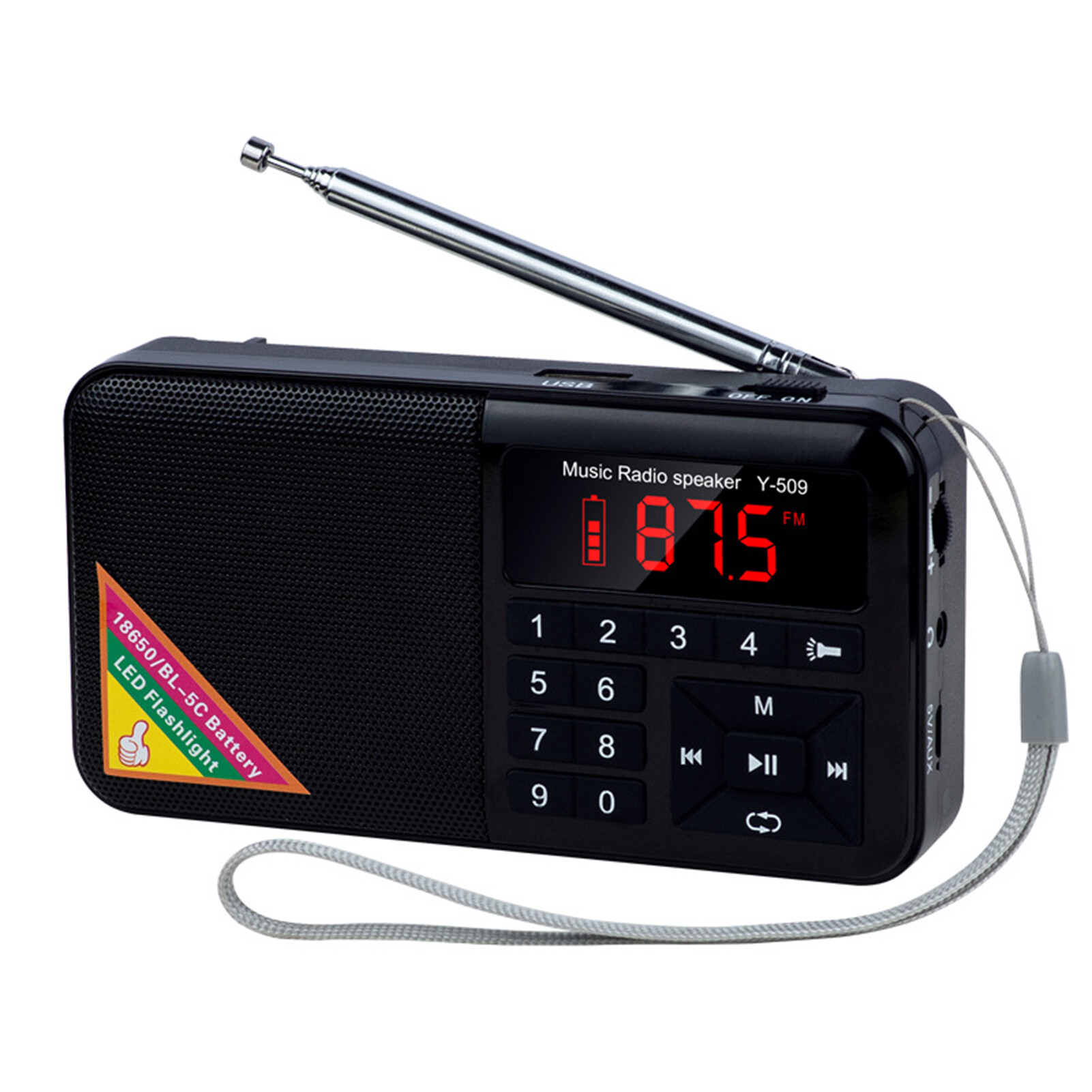 LM Y-509 FM Radio Digital MP3 Music Player Portable Mini Speaker with LED Flashlight for Outdoor Digital Radio Multifunctional ราคา 489 บาท*ส่งฟรี
