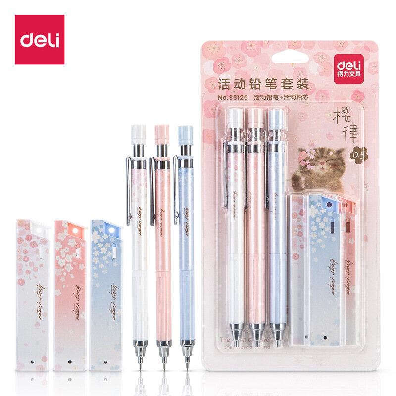 Bộ Bút Chì Cơ Cherry Sakura Tươi Tắn Đáng Yêu 0.5Mm, Sinh Viên Bút Chì Tự Động Đồ Dùng Văn Phòng Trường Học