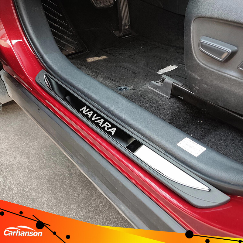 Carhanson Phụ Kiện Ô Tô Cho Nissan Navara 2017-2023 Dải Trang Trí Bàn Đạp Bậc Cửa Bên Hông Bằng Thép Không Gỉ Tấm Bảo Vệ Miếng Dán Xe Hơi