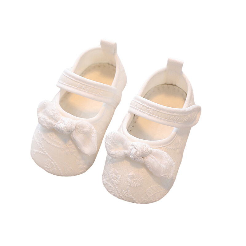 Cây gai trẻ sơ sinh nữ giày chống trượt ren có đế mềm Giày đế bệt hình nơ