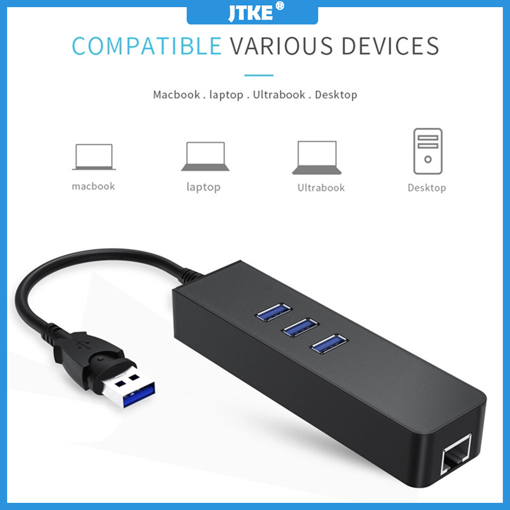 JTKE Bộ Chuyển Đổi USB Gigabit Ethernet 3 Cổng USB 3.0 HUB USB Sang Rj45 Lan Card Mạng Lan 10/100 Mbps Cho Macbook Mac Desktop