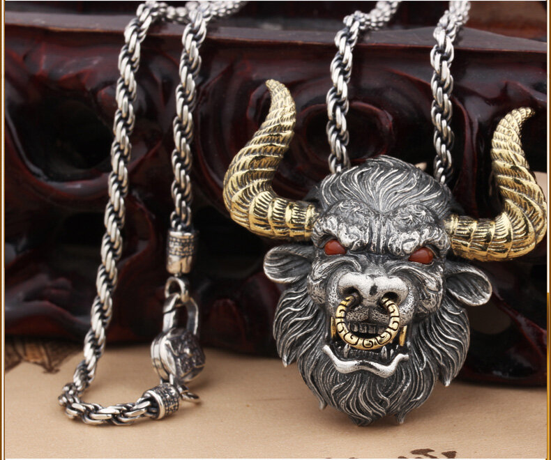 Lkyou Vòng Cổ Mặt Dây Chuyền Nam Độc Đoán Bull King Mới, Vòng Cổ Quỷ Bull Cổ Điển, Vòng Cổ Xe Máy Punk Thời Trang Nam Trang Sức