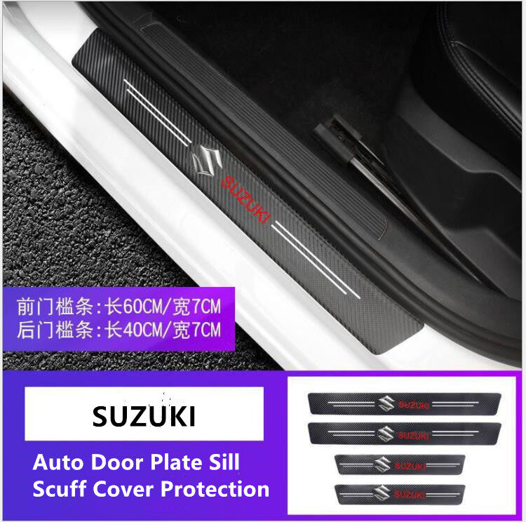 4 Miếng Dán Ngưỡng Cửa Xe Hơi Bằng Sợi Carbon, Cho Suzuki Carry Pikap Ertiga APV Ciaz Jimny Swift Dzire Celerio Vitara Raider Alto Tấm Bảo Vệ Ngưỡng Cửa Ô TÔ Chống Trầy Xước Phụ Kiện Xe Hơi