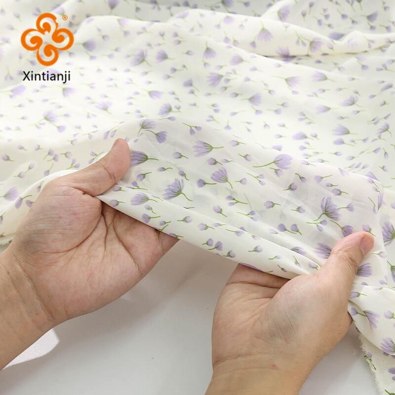 Xintianji hoa vintage vải diy may vải voan mùa hè thời trang in hoa tj7476