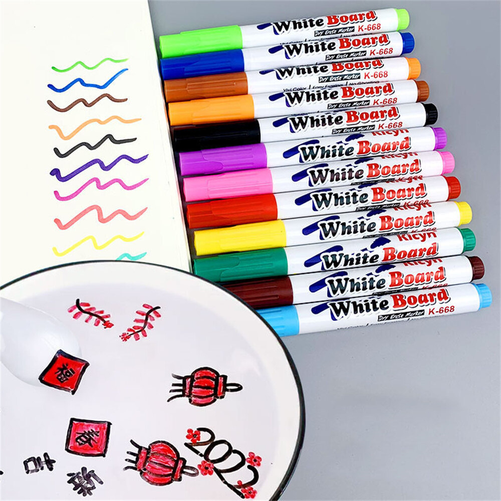 8/12 Water-Based Erase Whiteboard Color Pen Marker Erasable PVC Water Magical Painting