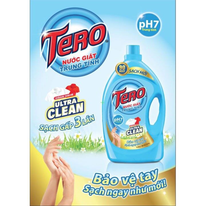 Nước giặt trung tính tero 3,8kg tặng chai 1 lít trắng