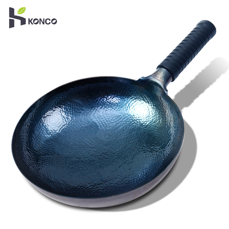 Konco chảo sắt màu xanh dương 28/30cm chảo rán thủ công truyền thống trung quốc chảo rán không tráng cho bếp ga chảo xào nồi dày quà tặng dụng cụ nấu nướng