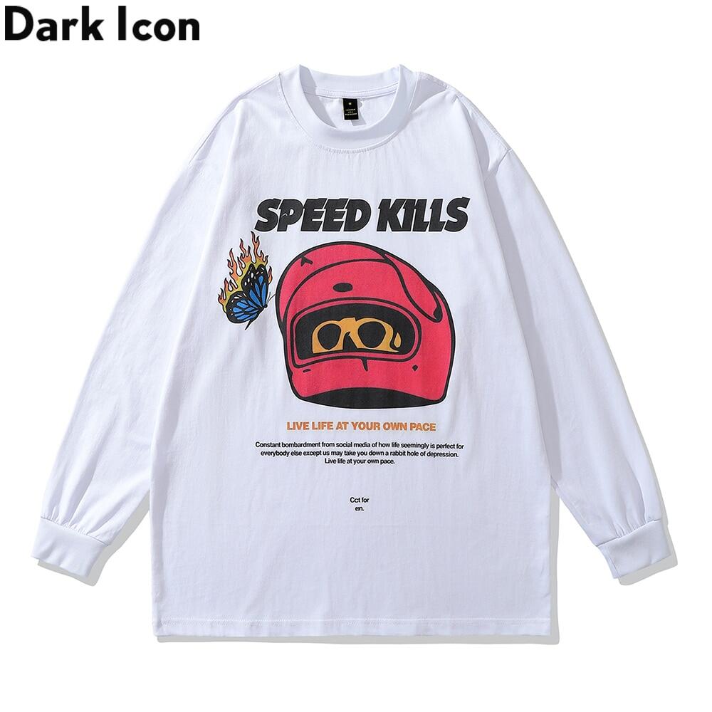 Áo thun trắng tay dài in hình dark icon speed kills áo thun cotton đường phố cao cấp cho nam nữ