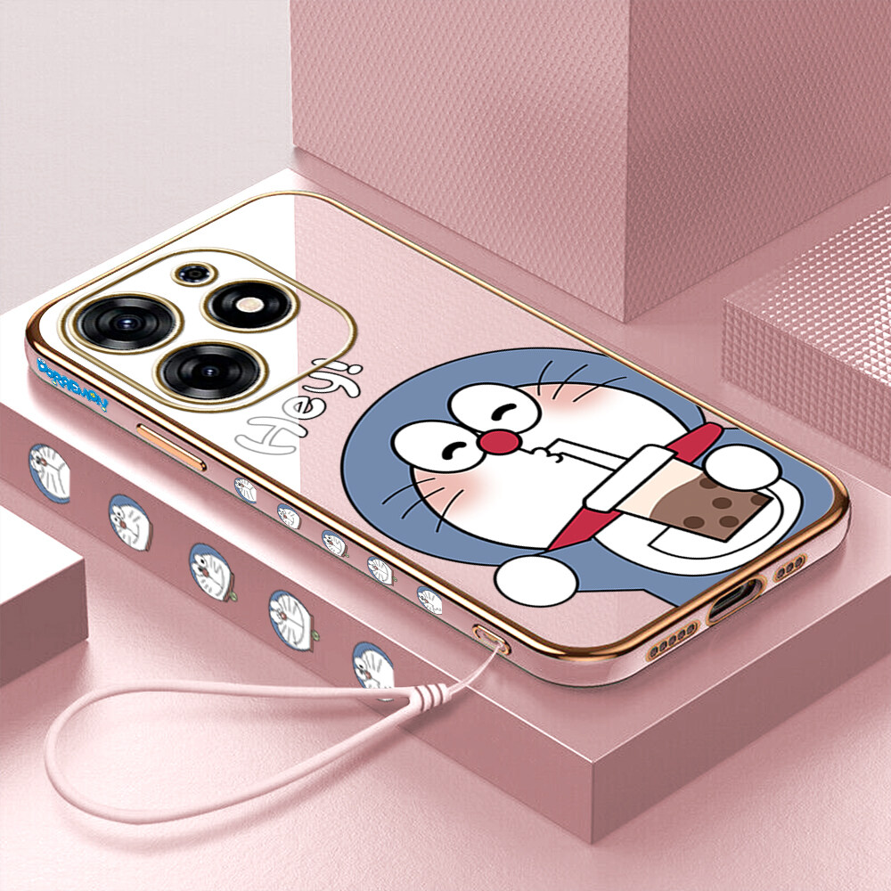 Hontinga Ốp Ốp lưng cho TECNO Spark 10 Pro 10c pova 5 pova5 Ốp lưng nhựa TPU mềm mạ crôm sang trọng Doraemon Ốp lưng cao su bảo vệ máy ảnh chống bọc hoàn toàn sang trọng cho bé gái