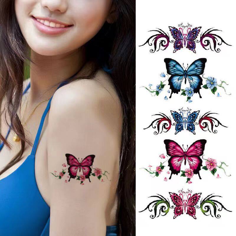 (1 Miếng 5 Con Bướm) Miếng Dán Hình Xăm Tạm Thời Cánh Tay Xương Đòn Nữ Không Thấm Nước Lâu Trôi