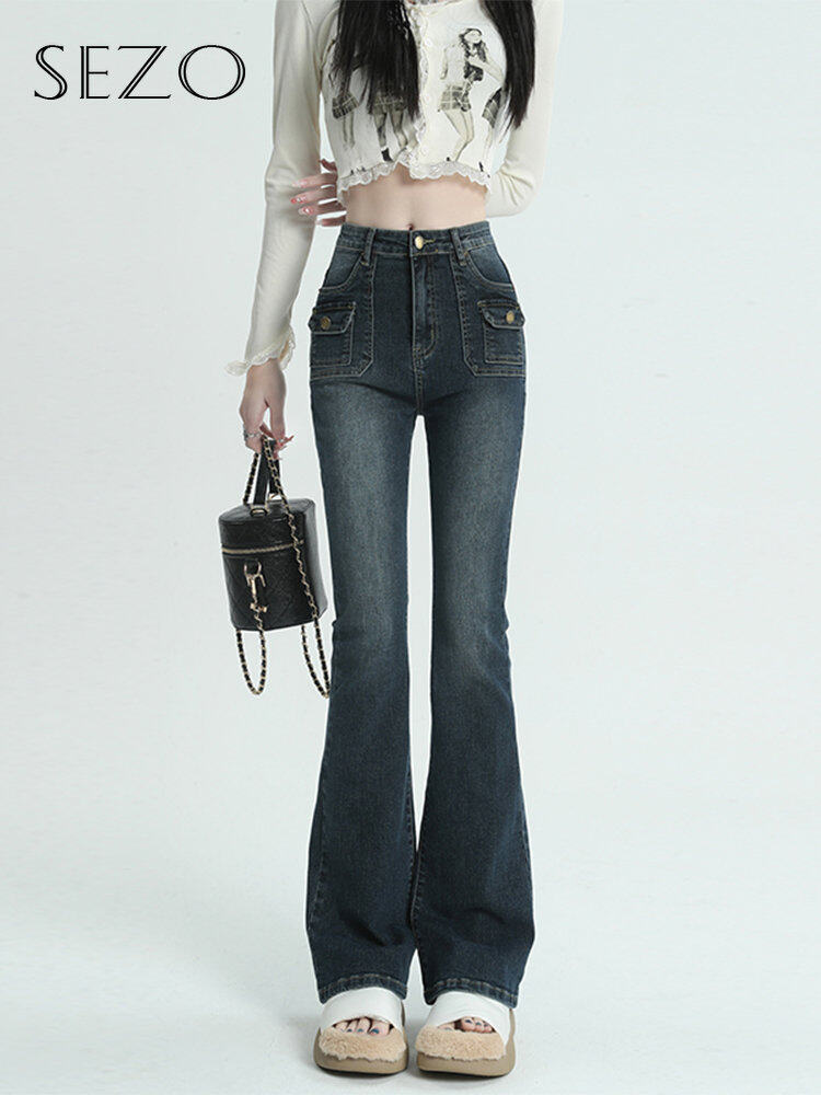 SEZO Korean version of high-waisted stretch micro-ram jeans for woman