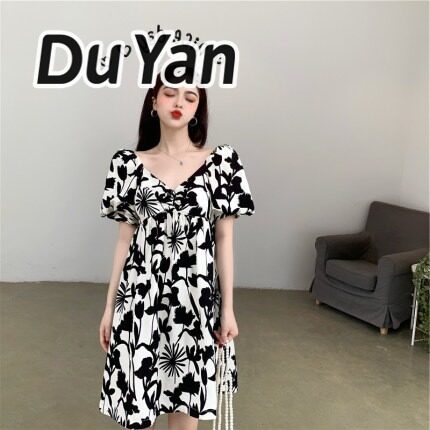 Du Yan Váy Hepburn Cổ Điển Pháp Váy Tay PhồNg Hoa