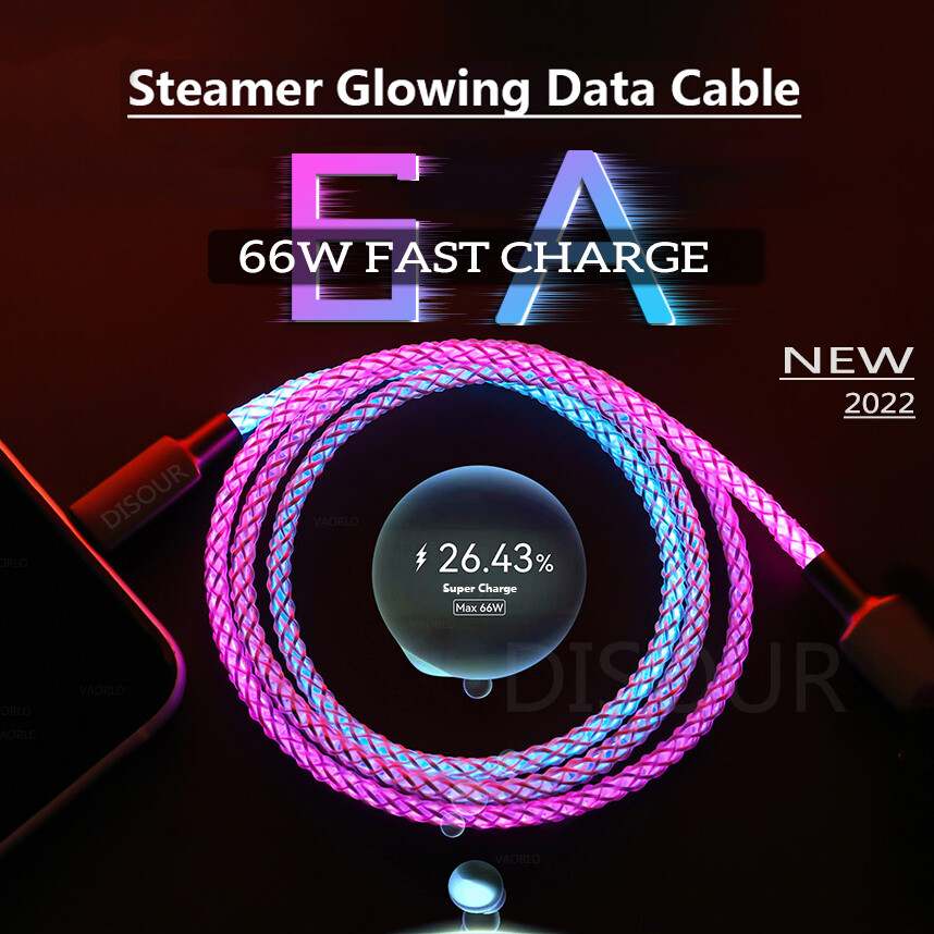 2022 Cáp Sạc Siêu Nhanh 6A Mới Cáp Dữ Liệu RGB 66W Cho Điện Thoại I 13 12 11 Huawei Xiaomi Dòng Phát Sáng Streamer Nhiều Màu Sắc Mát Mẻ Type-C