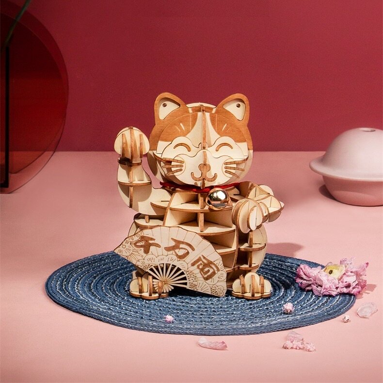 Đồ chơi lắp ráp gỗ 3D Mô hình Robotime Plutus Cat TG303