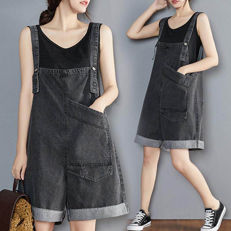 Yếm denim hàn quốc quần soóc rộng thường ngày quần lửng cho nữ quần bò
