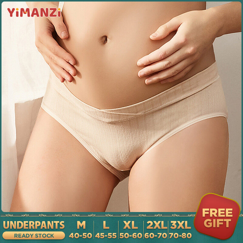 Quần lót tam giác cạp thấp YIMANZI cỡ lớn có chất liệu cotton giúp nâng bụng cho phụ nữ mang thai - INTL
