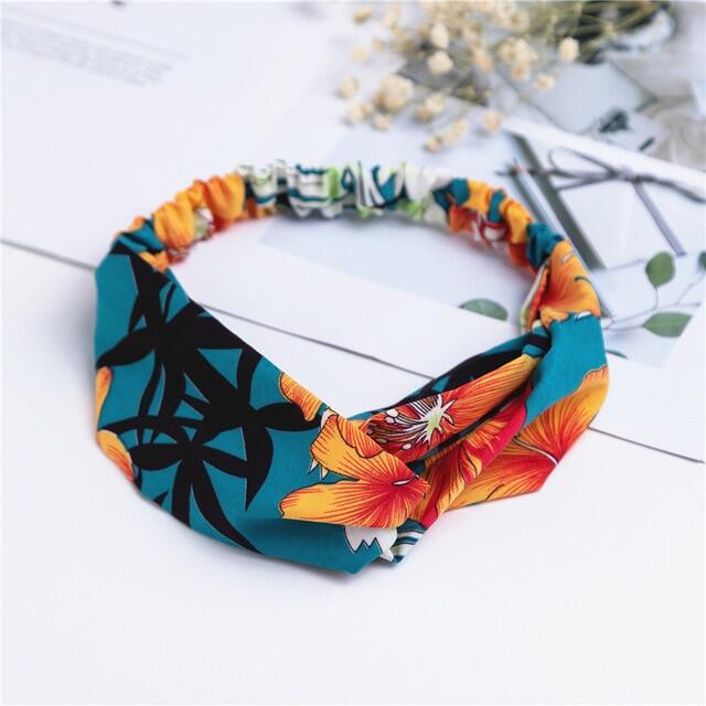 แฟชั่นผู้หญิงหญิงฤดูร้อน Bohemian ผมพิมพ์ Headbands Vintage ผ้าโพกศีรษะไขว้ผ้าพันคอ Bandanas HairBands อุปกรณ์เสริมผม