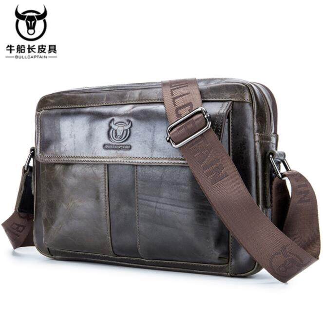 BULLCAPTAIN Men 100% Genuine Leather Briefcase Messenger Bag fashion cow