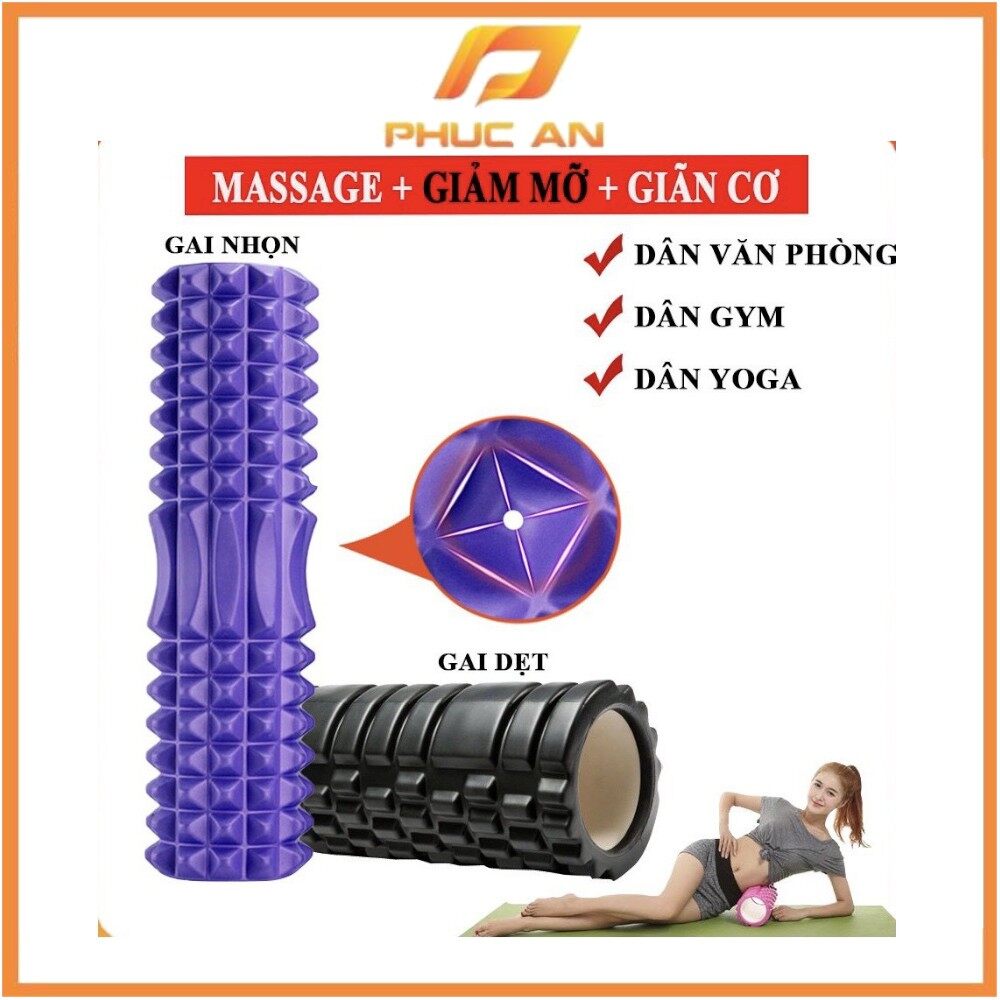 Con Lăn Yoga Massage Foarm Roller, Ống Trụ Lăn Xốp Thể Thao Giãn Cơ Có Gai Roam Rollet Cao Cấp Kích Thước 45Cmx14Cm