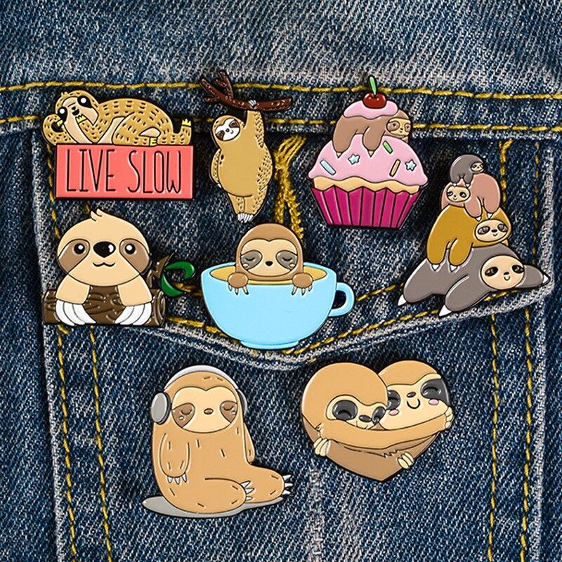 Ghim cài người yêu con lười bộ sưu tập ghim cài áo khoác denim trang sức con lười động vật hoang dã quà tặng con lười động vật dễ thương