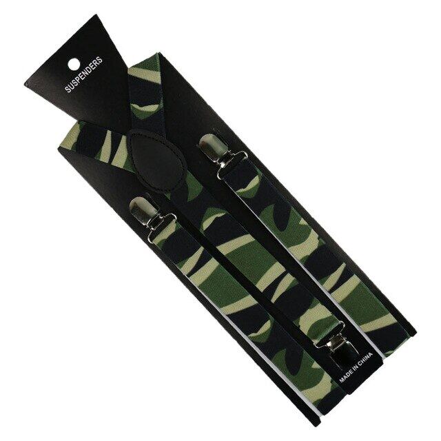 Winfox Camo สายรัดกางเกงชาย Suspenders 1นิ้วกว้าง Mens Camouflage สีเขียว Suspenders Y รูปร่าง Army