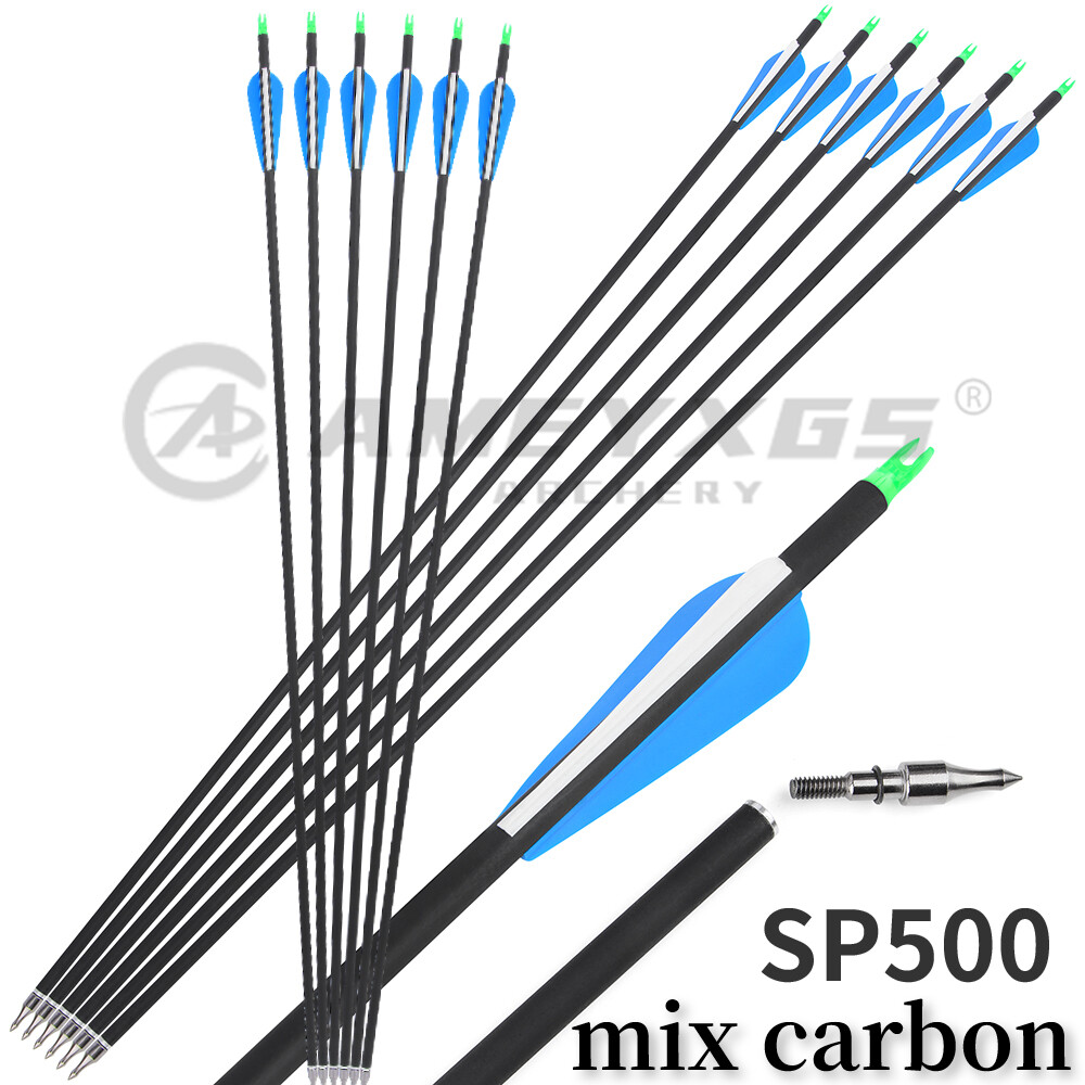 Ameyxgs cột sống mũi tên hỗn hợp carbon 30 inch 500 id6.2 od 7.8 phụ kiện chụp đầu mũi tên có thể tháo rời