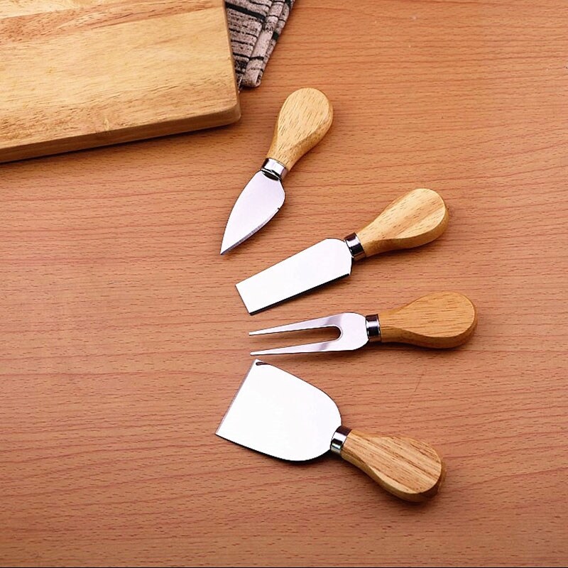 [A Decoration24]▲ 4 cái/bộ Bộ tay cầm bằng gỗ Bard Bộ dụng cụ cắt dao máy cắt phô mai tre gỗ sồi dụng cụ cắt má nhà bếp dụng cụ nấu ăn hữu ích