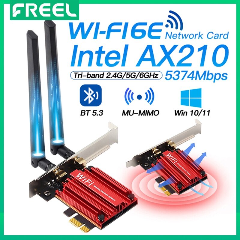 Card Mạng WiFi 6E Intel AX210 TriBand PCIE Bluetooth Không Dây 5.3 WiFi 2.4GHz/5GHz/6GHz 802.11AX AX210NGW Cho PC AX200NGW