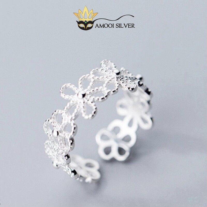 Nhẫn bạc s925 freesize hoa lưới - amooi silver an43