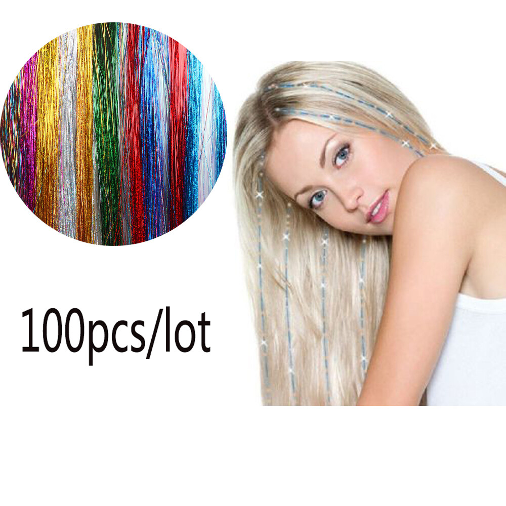 Or69qmts 100 Strands หญิง Streak Rainbow วิกผมปลอมทำลอนย้อมสี Tinsel