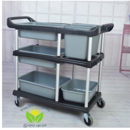 Xe Đẩy Thu Gom Chén Dĩa Chất Liệu Nhựa Cao Cấp L-022 Bao Gồm Thau,Xô