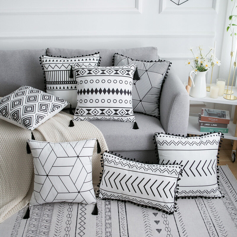 Vỏ gối nhung vỏ gối tua rua phong cách bohemian, gối kê sofa trang trí 45x45cm vỏ gối trang trí, gối giường 45*45cm