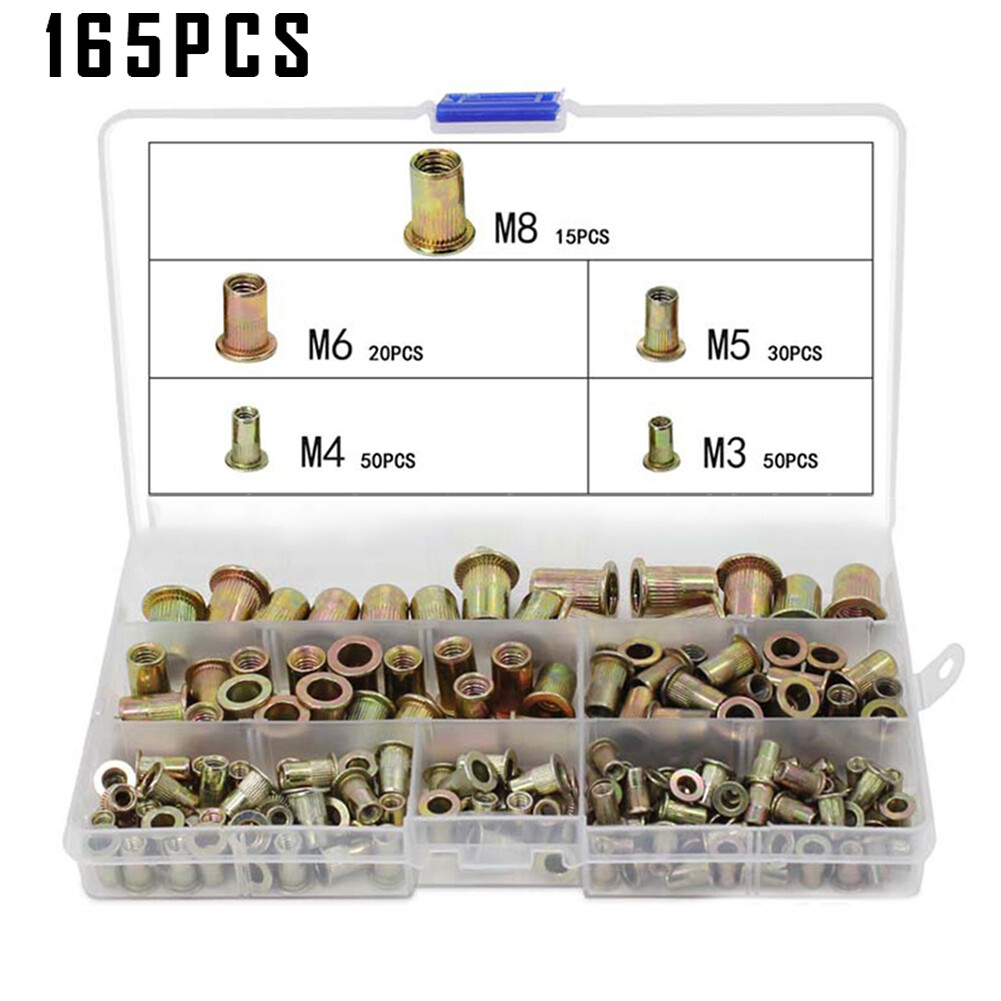 165 Chiếc Nut Rivet Ống Đệm Ren Bộ Công Cụ Nutsert Riveter Tay Tán Đinh M3-M8