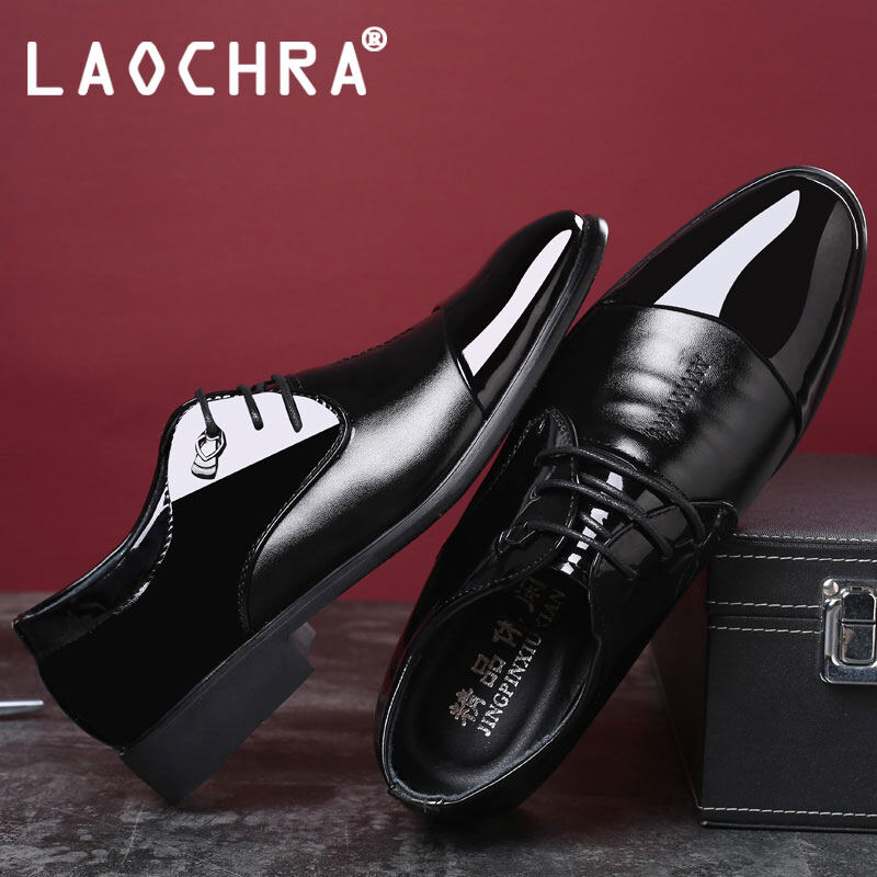 Laochra Thời Trang Người Đàn Ông Giày Da Bóng Mũi Nhọn Chính Thức Giày Cho Giày Nam Buộc Dây Màu Đen Kinh Doanh Giày Oxford Giày Tây Cho Nam Giới