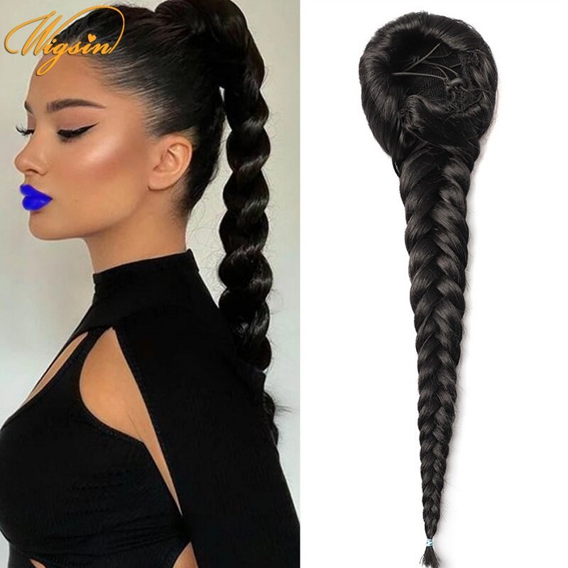 Tóc Nối Dài Sợi Tổng Hợp 16Inch Tóc Đuôi Ngựa Dây Rút Tóc Đuôi Cá Chignon Tóc Đuôi Ngựa Màu Nâu Đen Cho Nữ