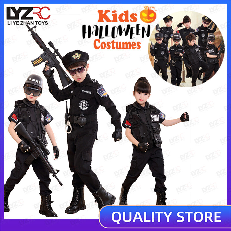 LYZRC Bộ Quần Áo Hóa Trang Cảnh Sát Quân Đội Trang Phục Cảnh Sát Halloween Cho Trẻ Em Đồng Phục Cảnh Sát Lễ Hội Tiệc Tùng Cho Trẻ Em 110-160Cm